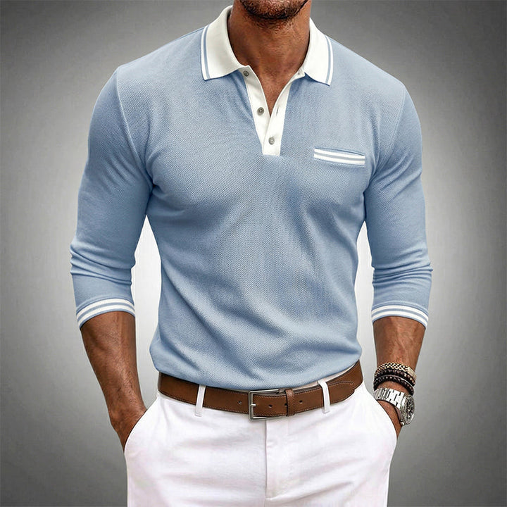 Theo | Men’s Long Sleeve Polo Shirt with Contrast Trim