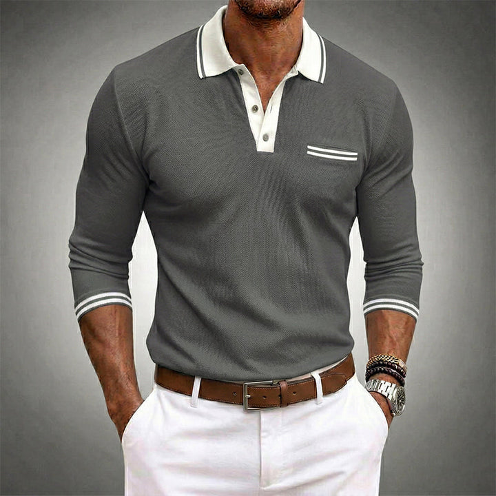 Theo | Men’s Long Sleeve Polo Shirt with Contrast Trim