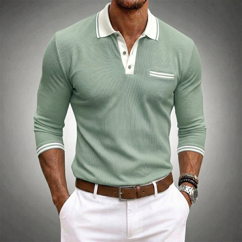 Theo | Men’s Long Sleeve Polo Shirt with Contrast Trim