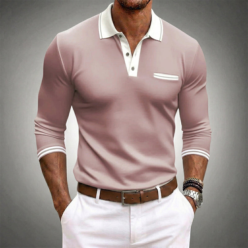 Theo | Men’s Long Sleeve Polo Shirt with Contrast Trim