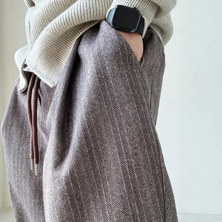 Xeno | Men’s Drawstring Trousers featuring Thin Stripe Effect