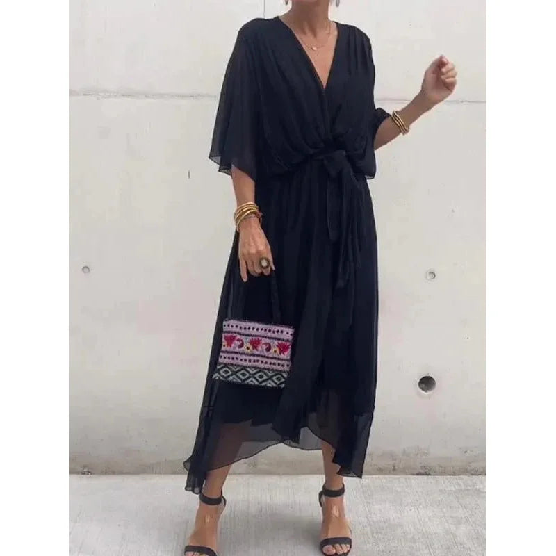 Evangeline | Women’s Wrap Midi Dress for Effortless Summer Elegance
