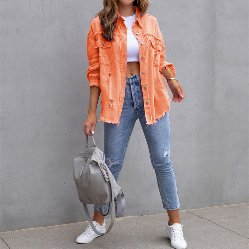 Aurelin | Women’s Button-Up Jacket with distressed detail