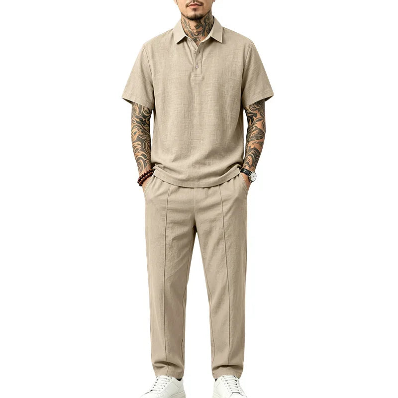 Evin | Men’s Polo Trouser Set in a Natural Style