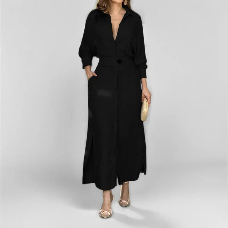 Fawn | Women’s Maxi Shirt Dress featuring a Belted Waist Seam
