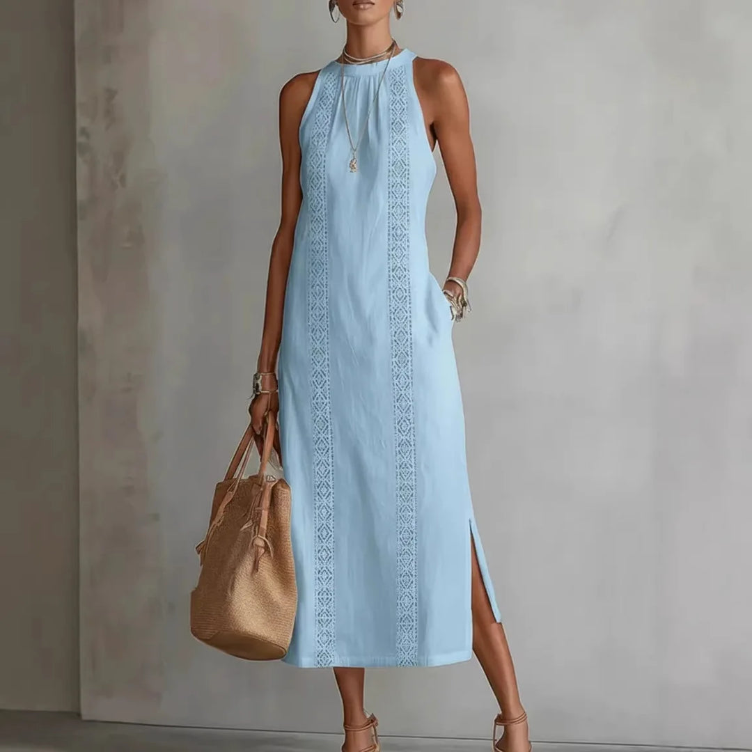 Niamh | Women’s Sleeveless Midi Dress featuring Button Front Element