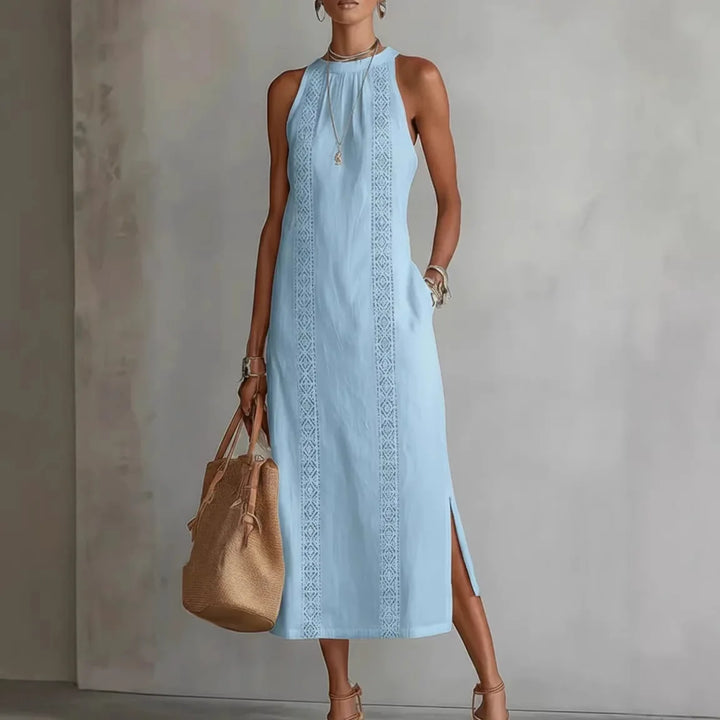 Niamh | Women’s Sleeveless Midi Dress featuring Button Front Element