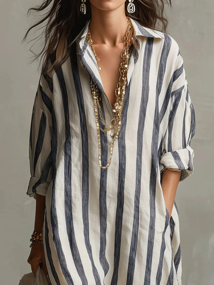 Maren | Women’s Shirt Dress featuring Vertical Stripes