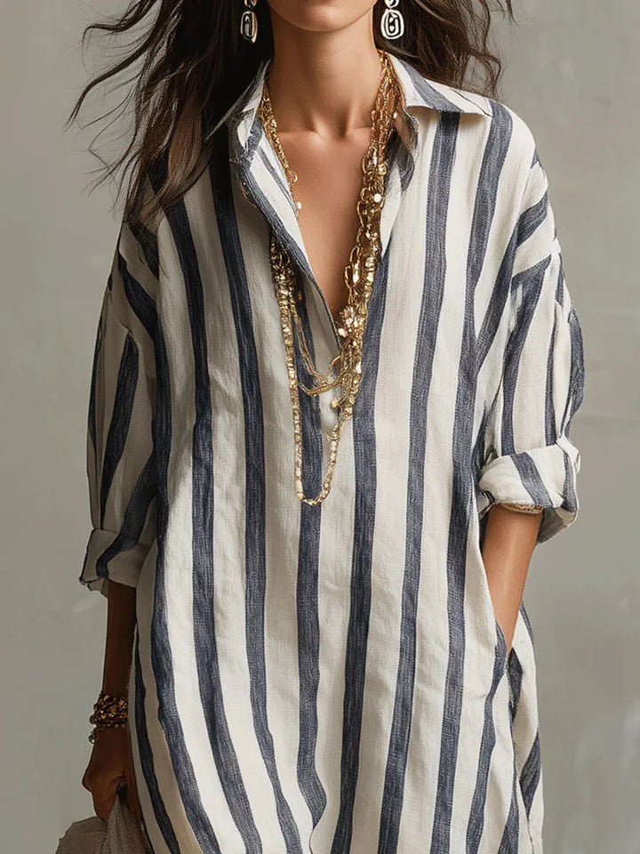 Maren | Women’s Shirt Dress featuring Vertical Stripes