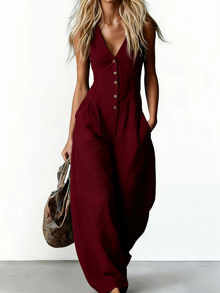 Georgette | Women’s Wide-Leg Jumpsuit with a Deep V-Neck