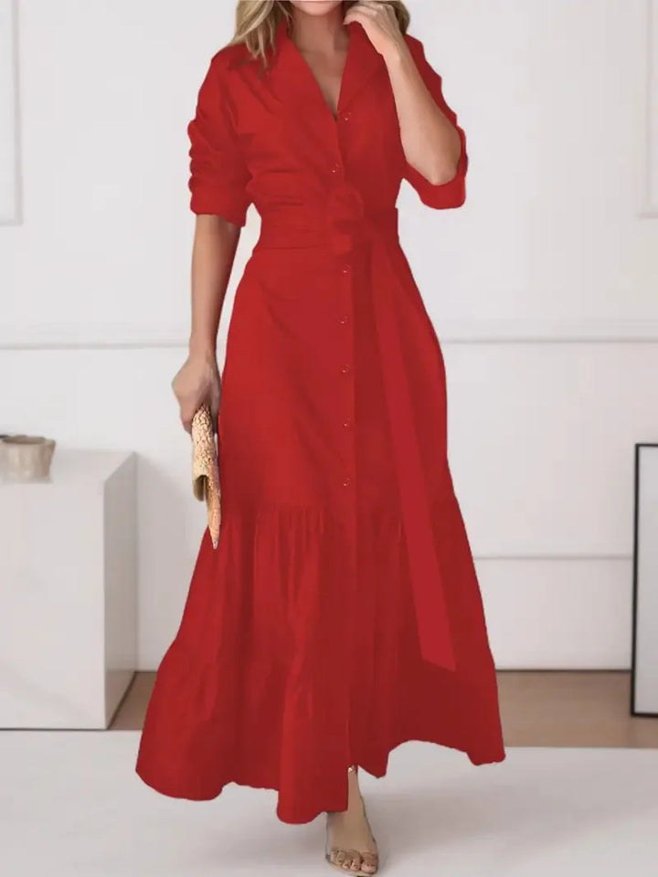 Sabine | Women’s Shirt Maxi Dress with a Defined Midsection