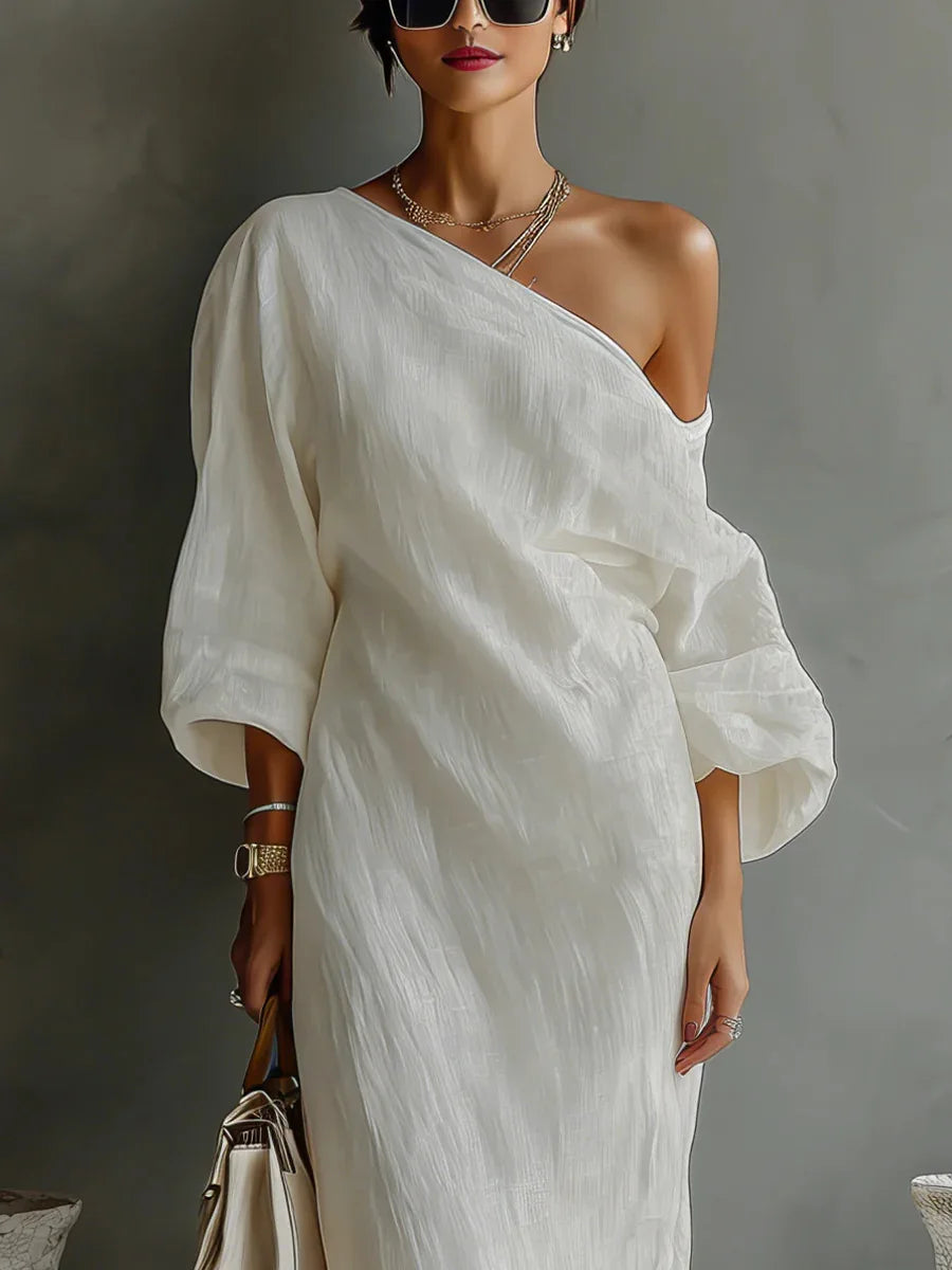 Xanthe | Women’s Maxi Dress featuring an Asymmetric Exposed-Shoulder