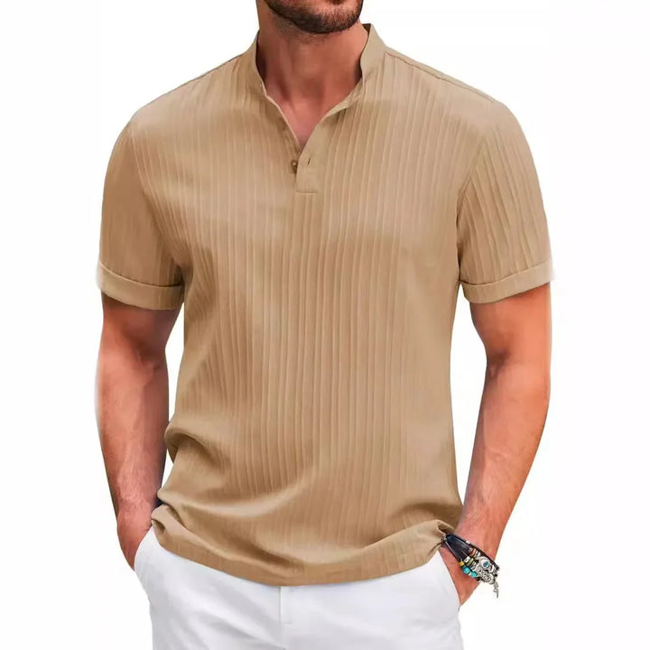 Thorin | Men’s Textured Polo Shirt featuring a Button Neck Collar
