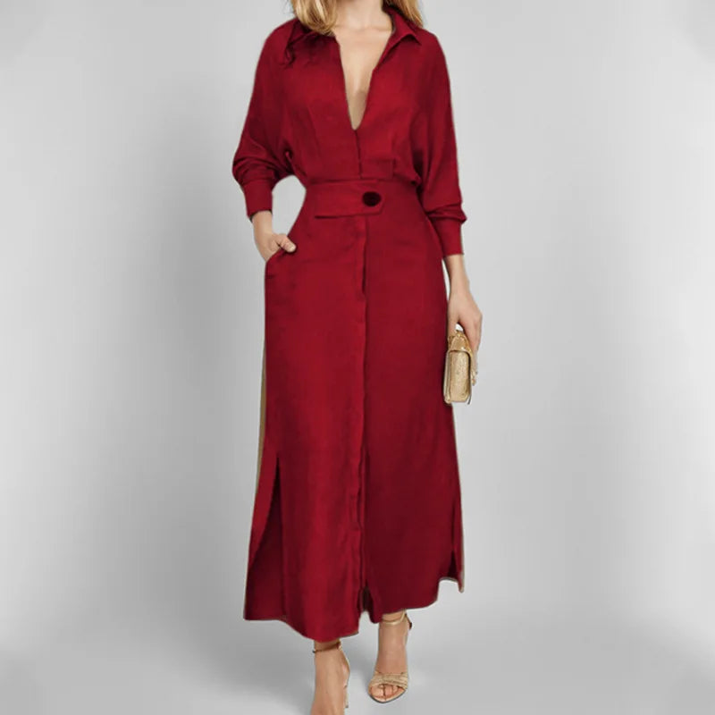 Fawn | Women’s Maxi Shirt Dress featuring a Belted Waist Seam