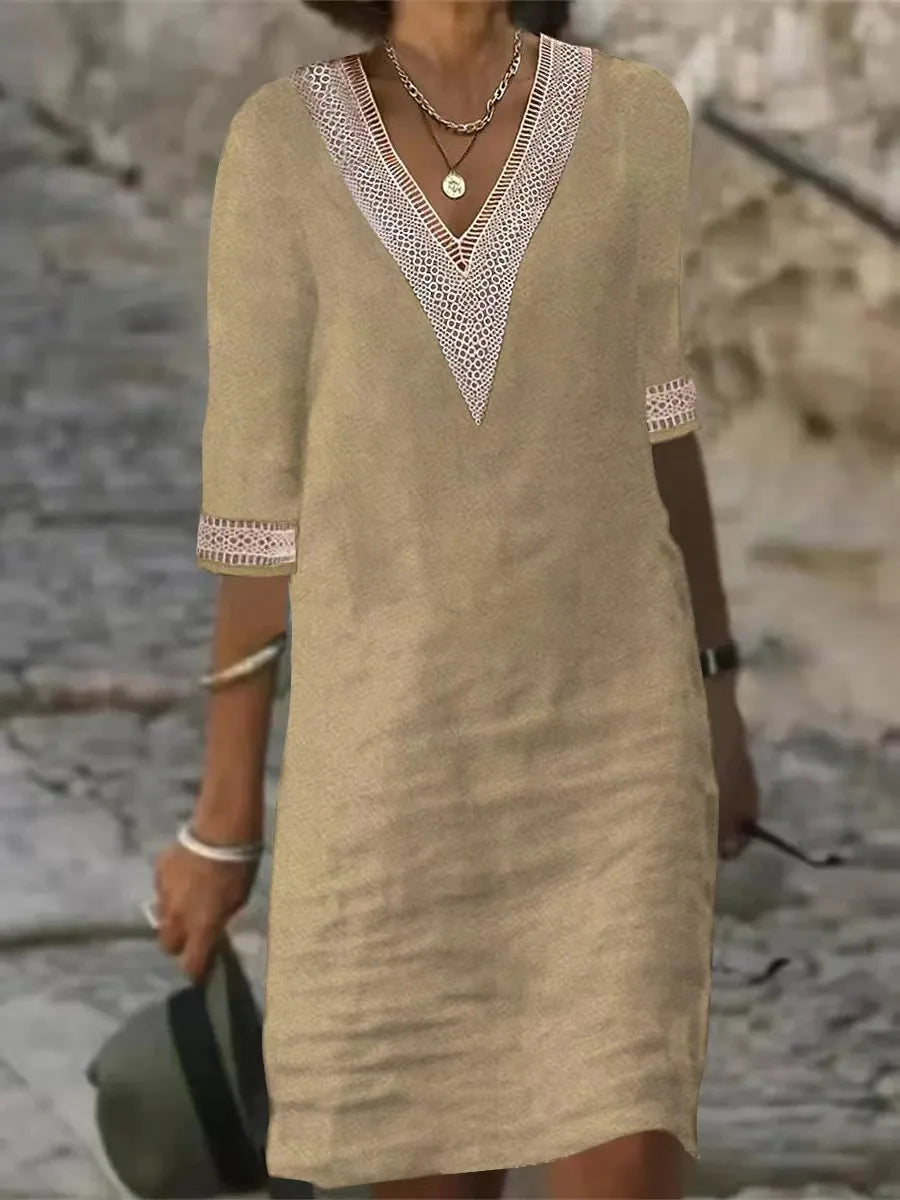 Romilly | Women’s Casual Dress featuring Contrast V-Neck Detail