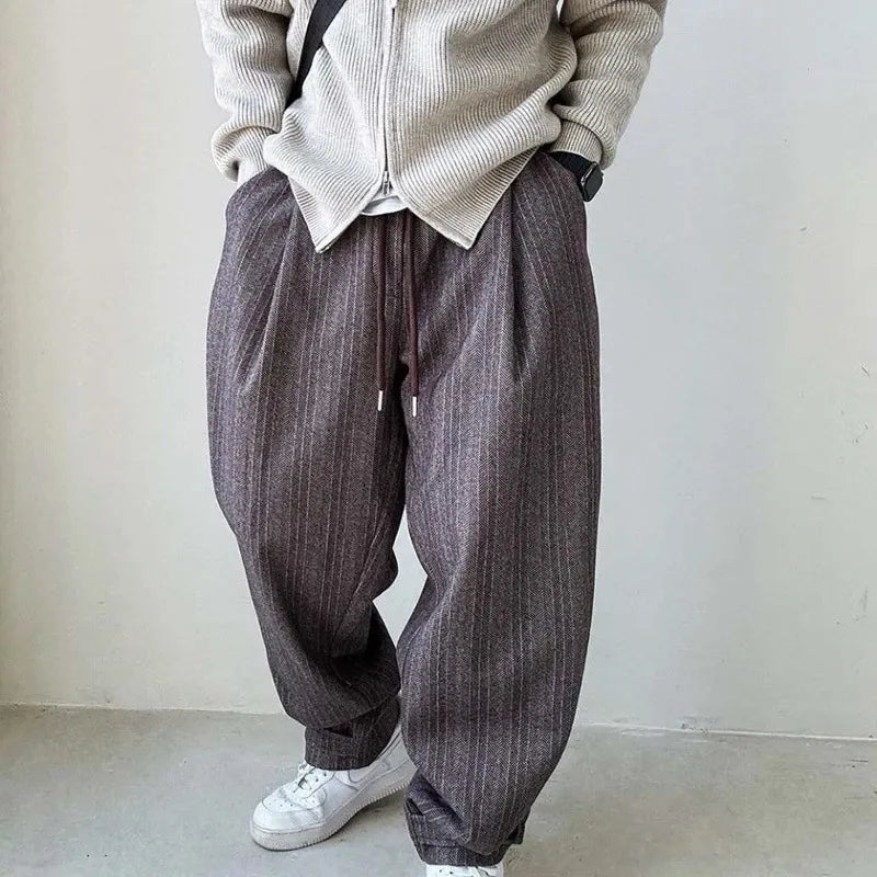 Xeno | Men’s Drawstring Trousers featuring Thin Stripe Effect