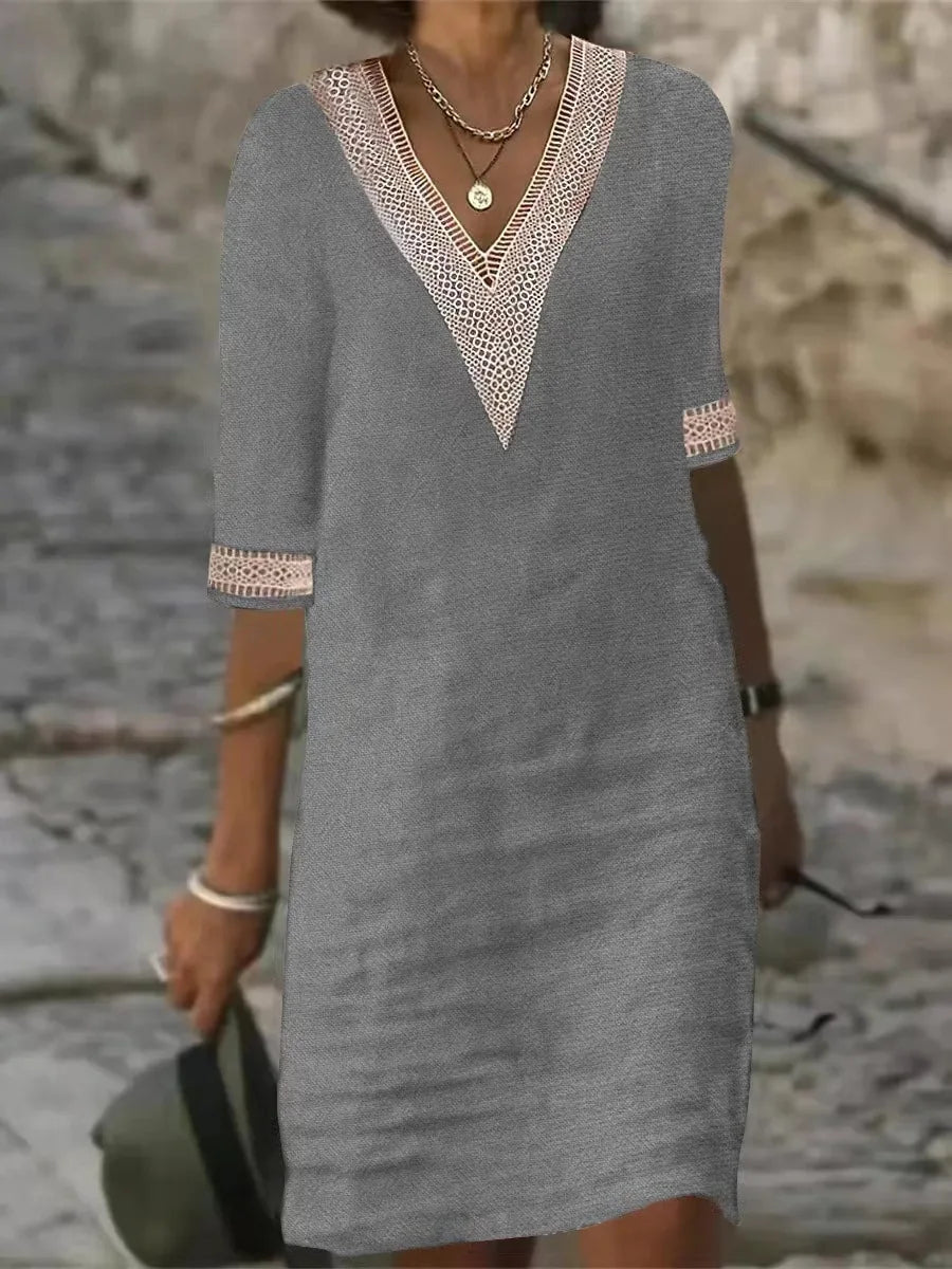 Romilly | Women’s Casual Dress featuring Contrast V-Neck Detail