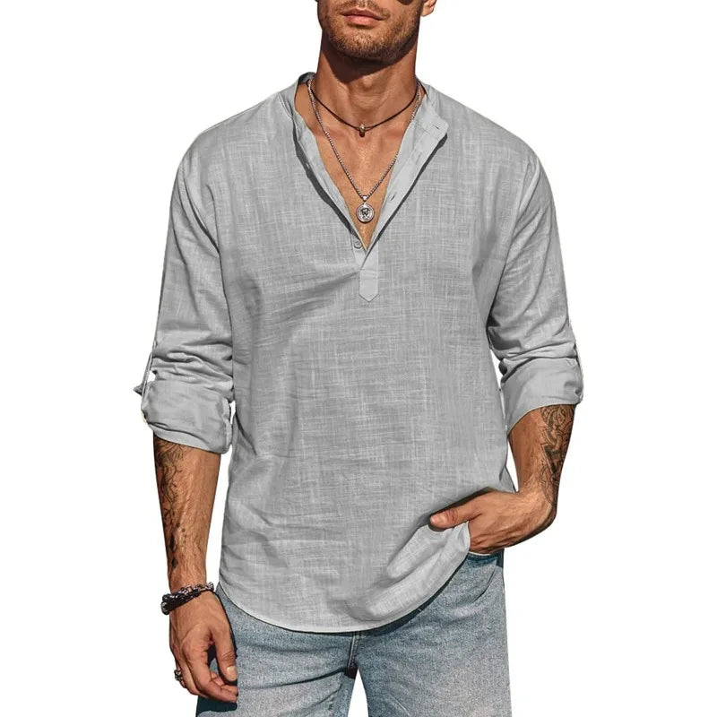 Griffin | Men’s Long Sleeve Henley Shirt in a Relaxed Summer Fit