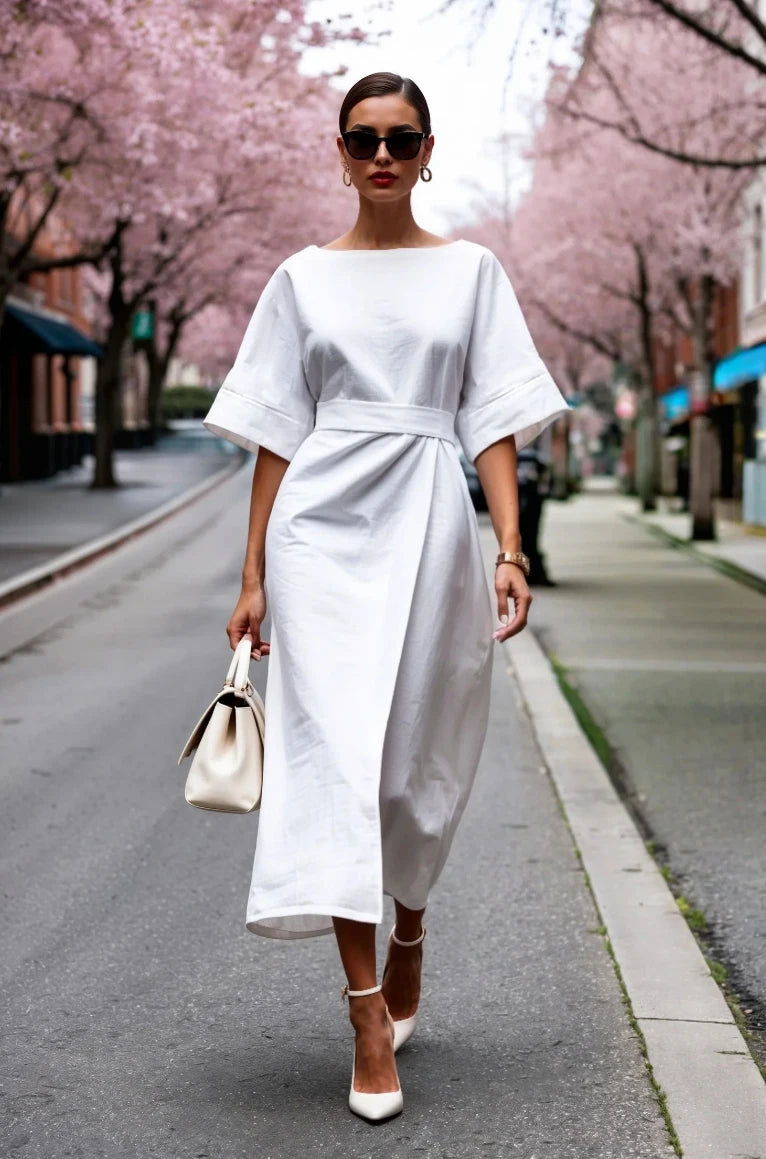 Juna | Women’s Midi Dress featuring a Defined Waist