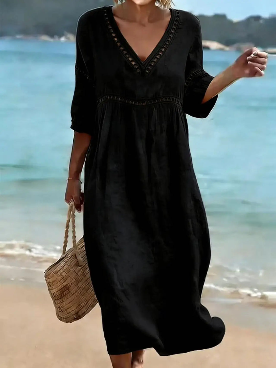 Kirsty | Women’s V-Neck Midi Dress for Strolling on the Beachside