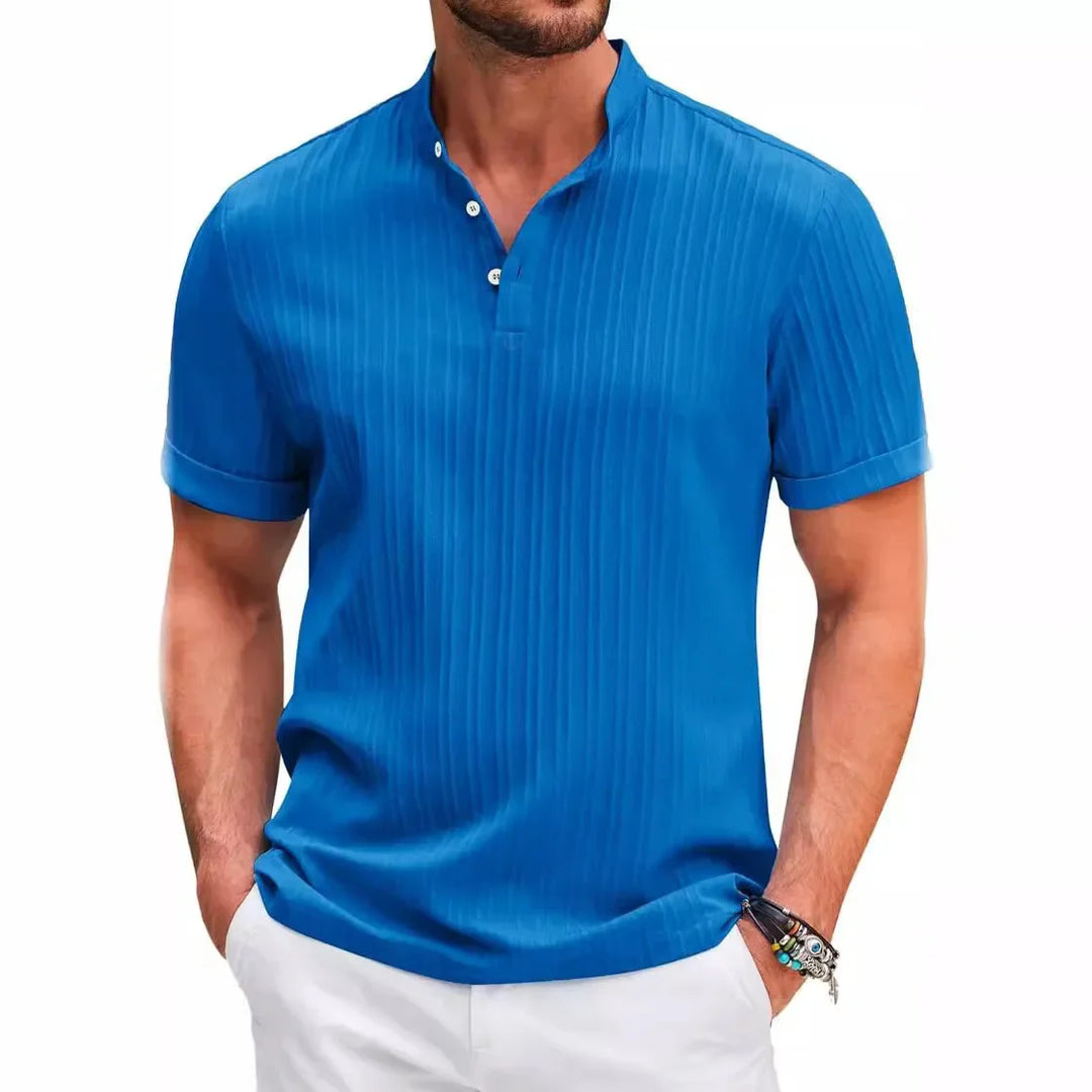 Thorin | Men’s Textured Polo Shirt featuring a Button Neck Collar