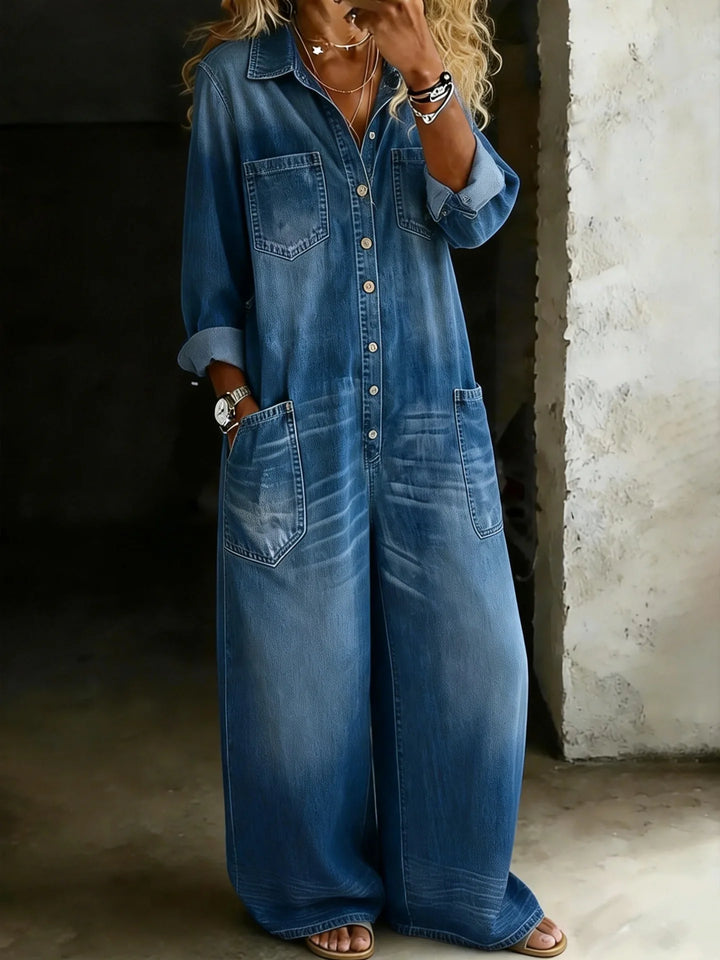 Gretchen | Women’s Wide-Leg Shirt Jumpsuit with Button Front