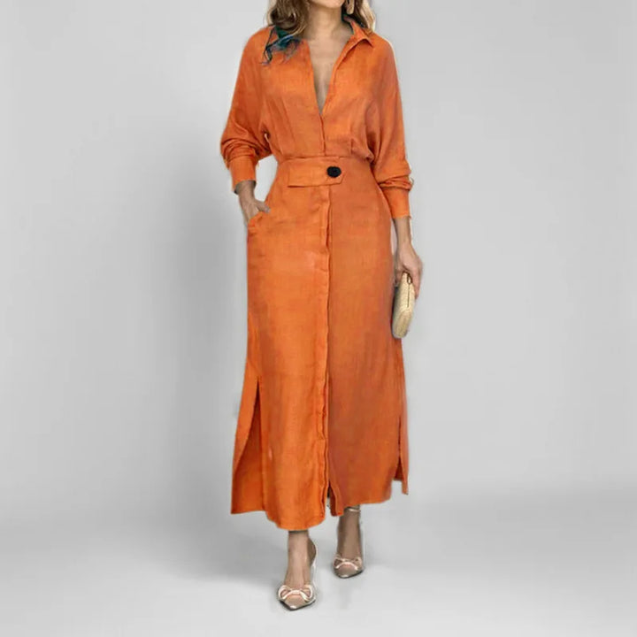 Fawn | Women’s Maxi Shirt Dress featuring a Belted Waist Seam
