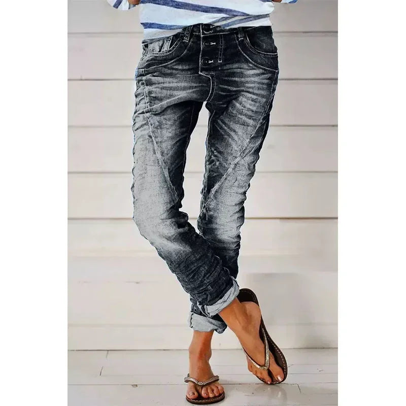 Velira | Women’s Slim-Fit Jeans with button detail and tapered leg