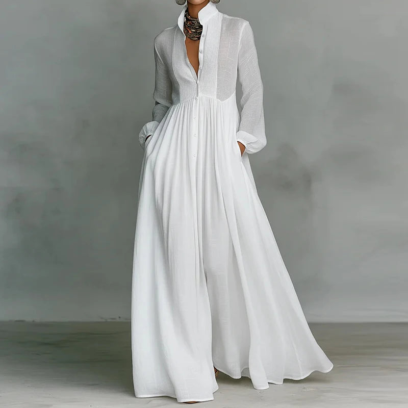 Delaney | Women’s Maxi Dress in a Flowing Neat Button-Up Look