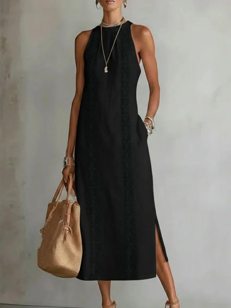 Niamh | Women’s Sleeveless Midi Dress featuring Button Front Element
