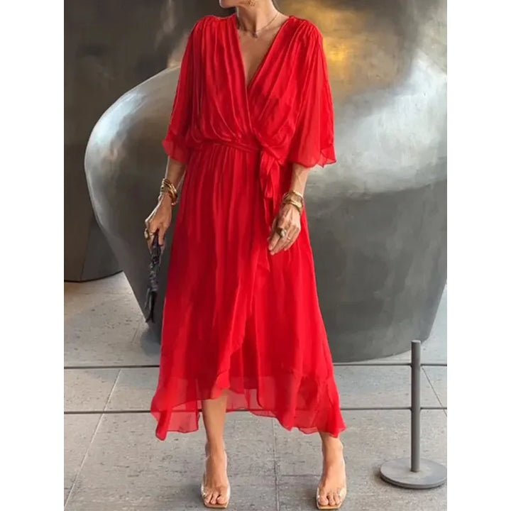 Evangeline | Women’s Wrap Midi Dress for Effortless Summer Elegance