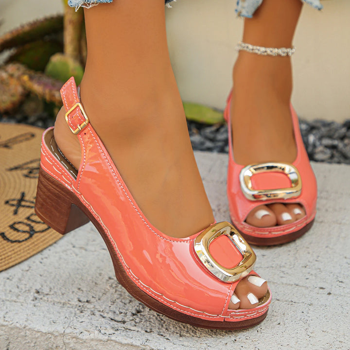 Bella | Women’s Block Heel Sandals featuring Buckle Motif
