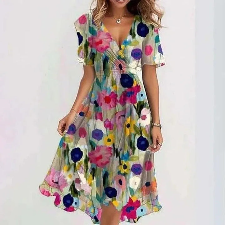 Eleanor | Women’s Floral Midi Dress featuring a Wrap Front
