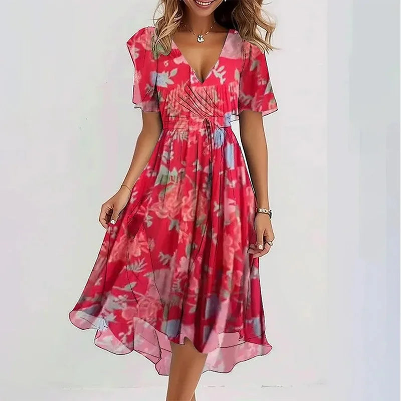 Eleanor | Women’s Floral Midi Dress featuring a Wrap Front