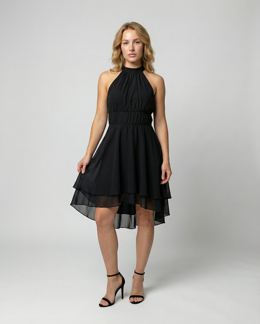 Virelle | Women’s Halter Neck Dress featuring layered hem