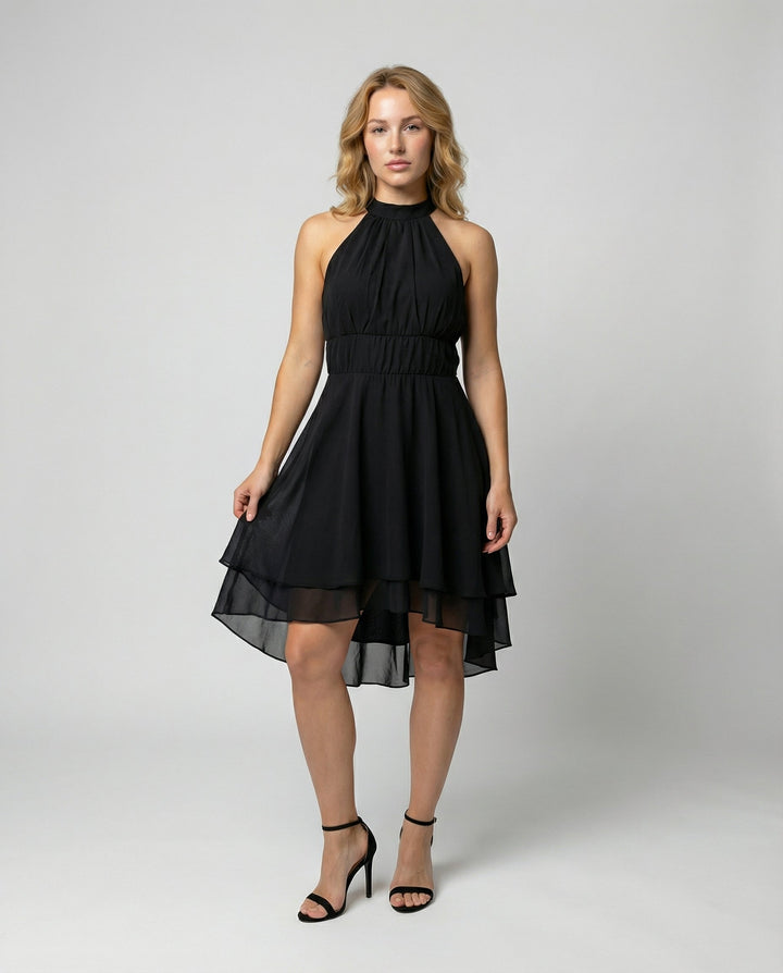 Virelle | Women’s Halter Neck Dress featuring layered hem
