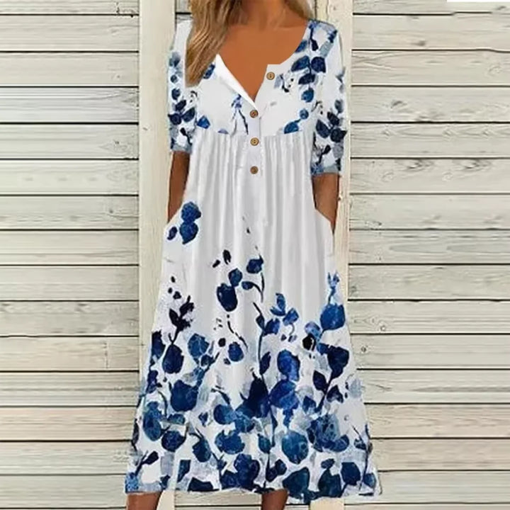 Eileen | Women’s Midi Dress featuring a Soft Floral Visual