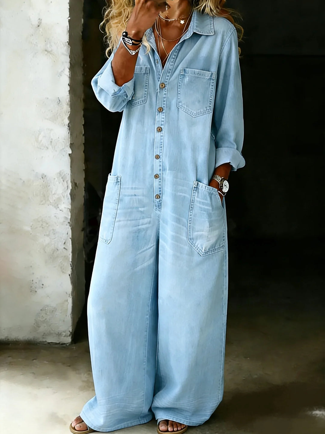 Gretchen | Women’s Wide-Leg Shirt Jumpsuit with Button Front