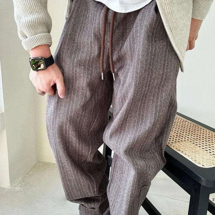 Xeno | Men’s Drawstring Trousers featuring Thin Stripe Effect