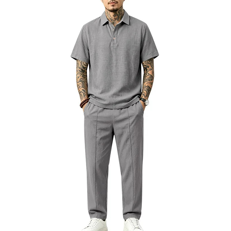 Evin | Men’s Polo Trouser Set in a Natural Style