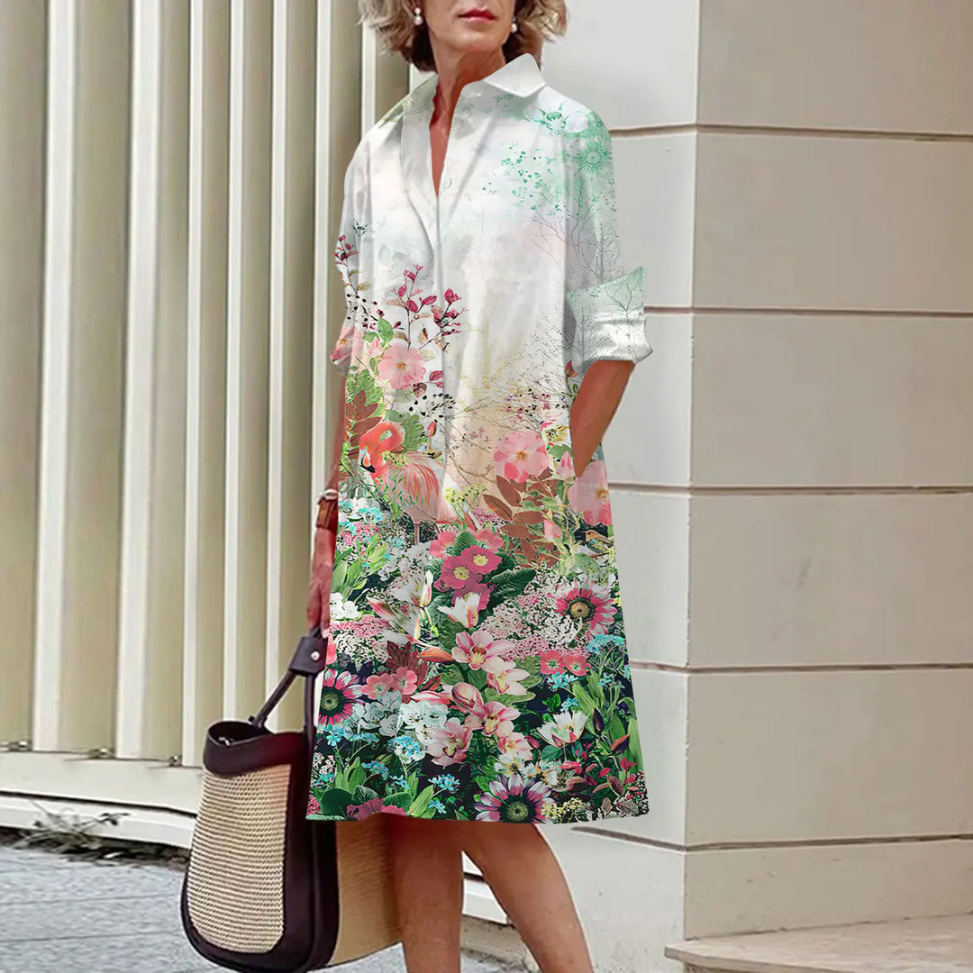 Verilyn | Women’s Floral Midi Dress in a Smart Shirt Aesthetic