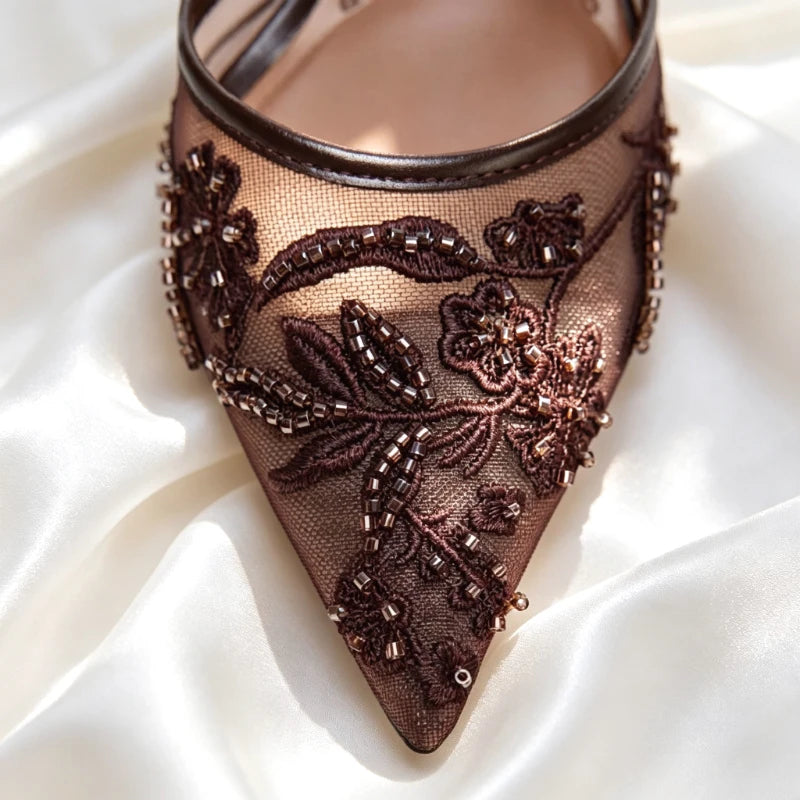 Cora | Women’s Slingback Heels featuring Embroidered Feature