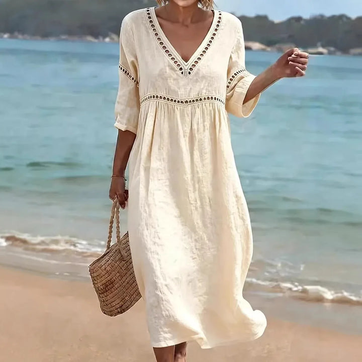 Kirsty | Women’s V-Neck Midi Dress for Strolling on the Beachside