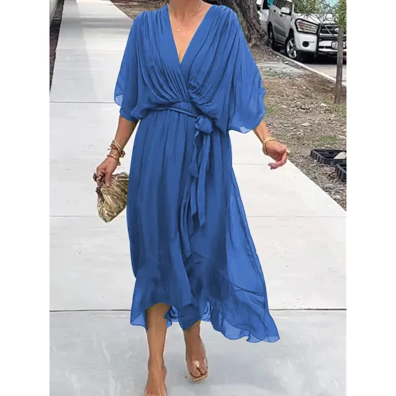 Evangeline | Women’s Wrap Midi Dress for Effortless Summer Elegance