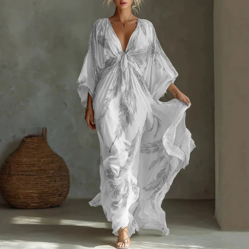 Tess | Women’s Printed Maxi Dress for Relaxed Holiday Ensemble