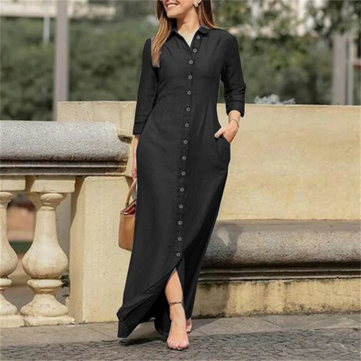 Hestia | Women’s Button-Front Maxi Dress in a Tailored Figure