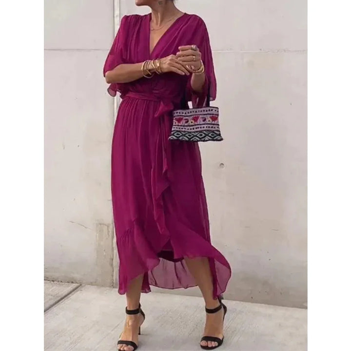 Evangeline | Women’s Wrap Midi Dress for Effortless Summer Elegance