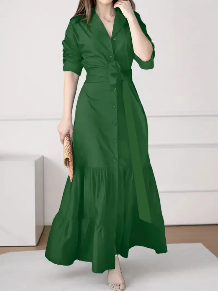 Sabine | Women’s Shirt Maxi Dress with a Defined Midsection