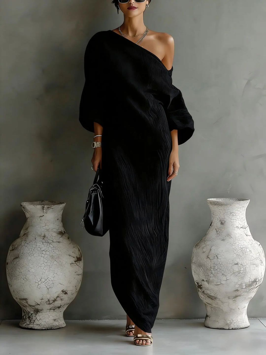 Xanthe | Women’s Maxi Dress featuring an Asymmetric Exposed-Shoulder