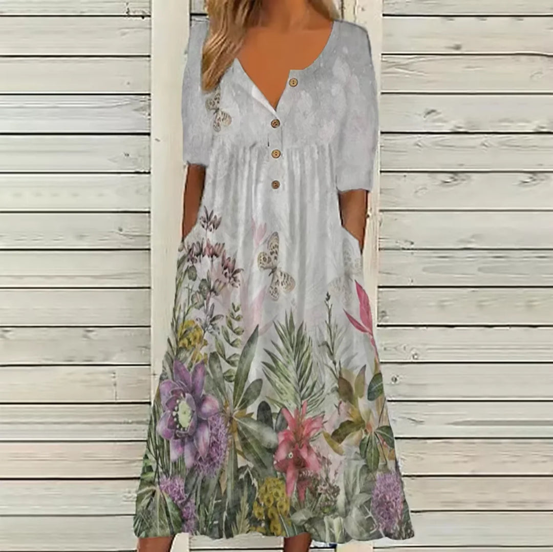 Eileen | Women’s Midi Dress featuring a Soft Floral Visual